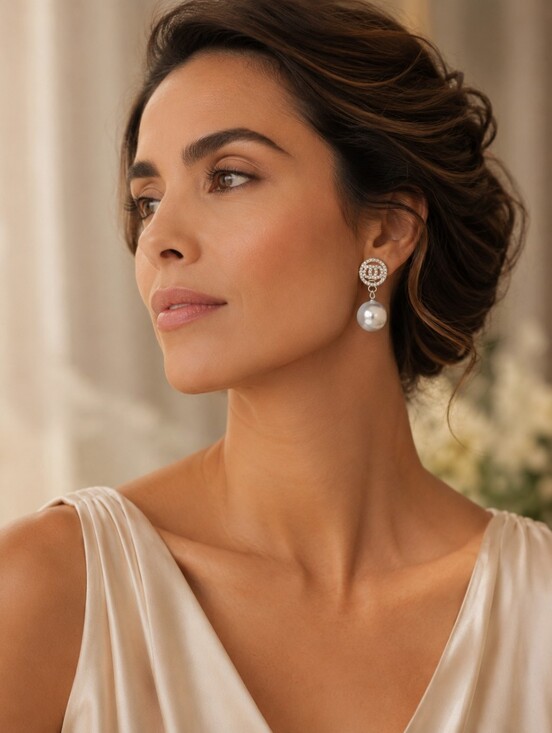 Jewelry - Pearl Drop Earrings with Crystal Halo Fashion Jewelry Clip On